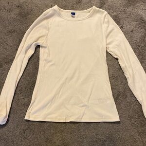 Ribbed White/Cream Long Sleeve T-Shirt